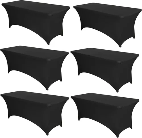 PTC21B - Juego de 6 manteles elásticos de 6 pies, color negro, rectangular, ajustable, lavable, de elastano, para fiestas, bodas, cócteles,