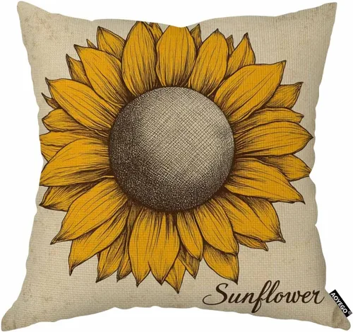 AOYEGO Funda de almohada con diseño de girasol en estilo retro, diseño de cuadrícula aislada, diseño floral, naturaleza, 18 x 18 pulgadas, cojín