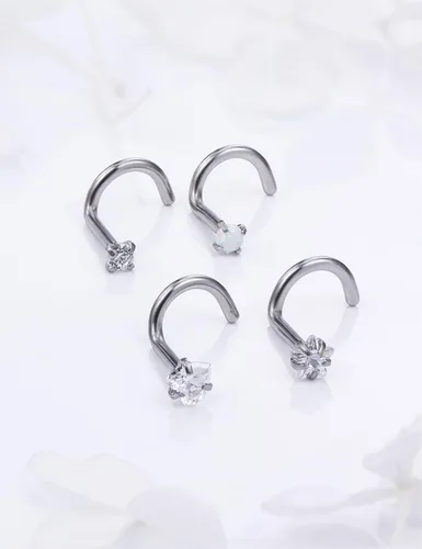 Miniatura 4 de Piercing para la nariz de 20/0.63 oz, rectos, L/sacacorchos, para la nariz, joyería para mujer, acero inoxidable quirúrgico hipoalergénico