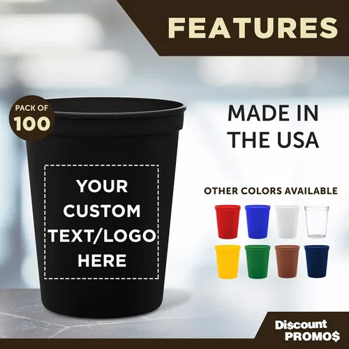 Miniatura 2 de DISCOUNT PROMOS Vasos de plástico personalizados para estadios, 16 onzas, juego de 100, paquete personalizado a granel, perfecto para cumpleaños
