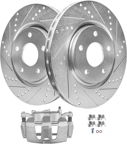 Miniatura 24 de Detroit Axle - Rotores de freno traseros perforados y ranurados + Reemplazo de calibrador de freno de disco trasero derecho para Acura TL Honda
