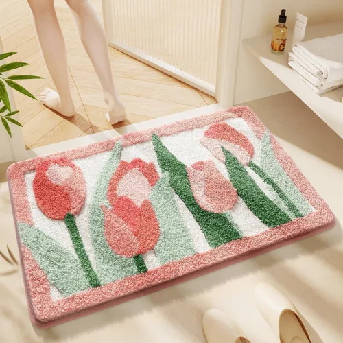 Miniatura 10 de Alfombra de baño floral de secado rápido, lavable a máquina y antideslizante, para fregadero, dormitorio y ducha (30 x 17 pulgadas, flores pequeñas)