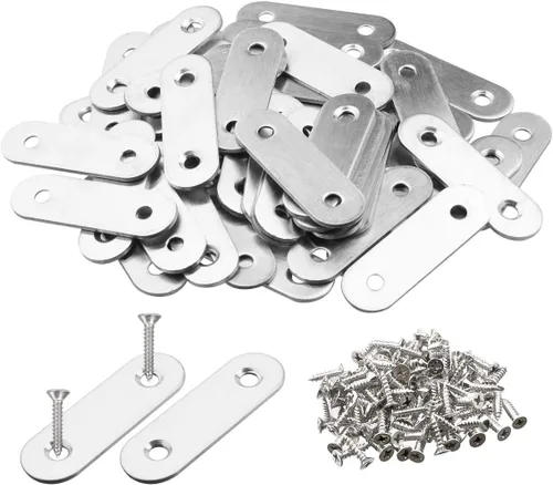 Paquete de 50 placas de esquina planas de metal para unir placas de unión de metal, soporte de reparación con tornillos de fijación, 2 pulgadas x