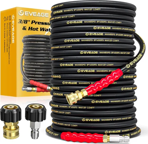 Miniatura 8 de EVEAGE Manguera de lavado a presión de 3/8" 7.6 m, 33,100 kPa Grado industrial con trenzado de alambre de acero y revestimiento de goma sintética