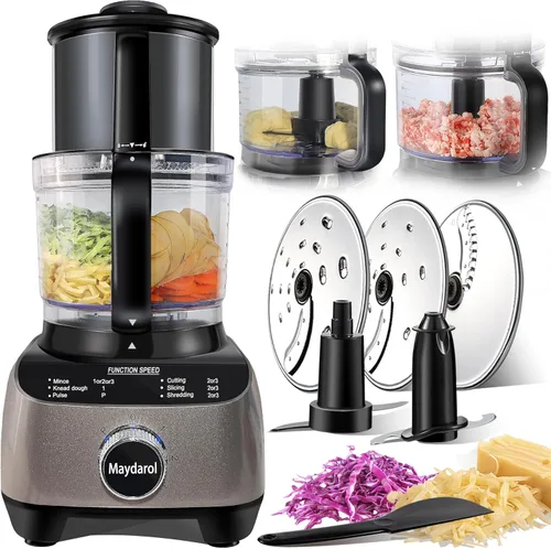 Procesador de alimentos grande de 14 tazas, tazón XL, tolva grande para mezclar, batir, triturar y cortar, picar carne y verduras, amasar, todo en