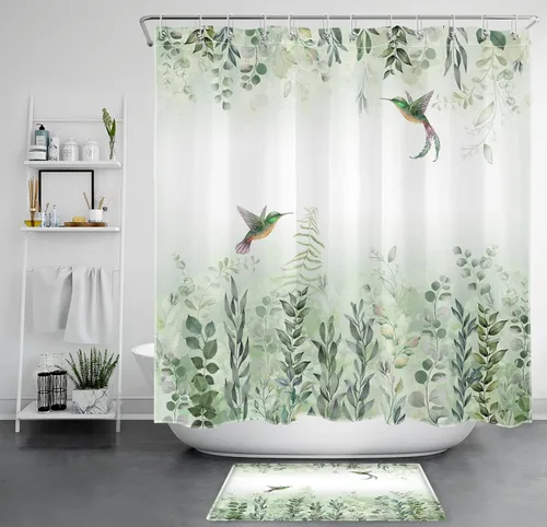 Miniatura 51 de EOBTAIN Cortina de ducha floral zen, lirio de agua blanca, mariposa y piedra zen gris, cortinas de ducha para baño, plantas, naturaleza, espiritual