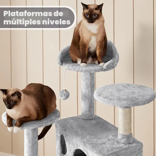Miniatura 8 de Yaheetech - Torre de árbol para gatos de 54 pulgadas, con postes para arañar, condominios dobles y bolas colgantes, para gatitos, casa