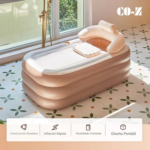 Miniatura 2 de CO-Z Bañera inflable con bomba de aire eléctrica y almohada reposacabezas para baño, bañera inflable portátil para adultos, bañera de spa Marrón