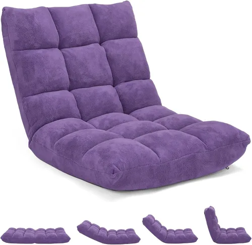 Miniatura 7 de Sofá de suelo de 14 posiciones, sofá plegable para juegos, cojines cómodos y marco de acero de estudio, cama ajustable en ángulo, sofá reclinable