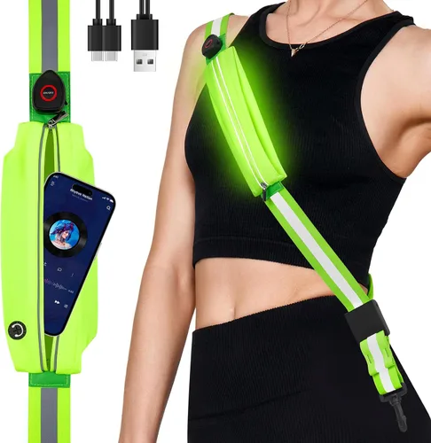 Miniatura 10 de Fitense LED Reflective Belt Sash - 5 Lights Colors & 3 Light Modes High Visibility Night Safety Belt, Rechargeable Light Up Running Gear Adjustable