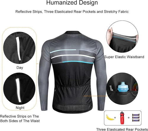 Miniatura 5 de LAMEDA Cycling Jersey Mens Long Sleeves Athletic Bicycle Mountain Bike