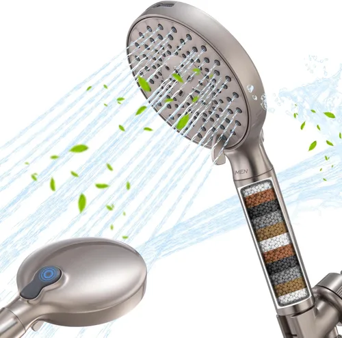 Ryamen Cabezal de ducha filtrado con mano, 9 modos de pulverización de alta presión, cabezal de ducha desmontable con filtro para agua dura, elimina