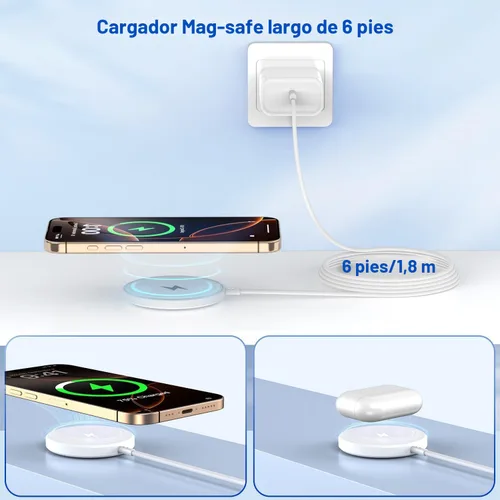Miniatura 6 de [Certificado MFi de Apple] Cargador magnético inalámbrico para iPhone, cargador Magsafe, almohadilla de carga rápida de teléfono de 6 pies y 15 W
