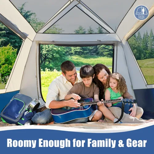 Miniatura 4 de YOLENY Instant Cabin Tent, 4-8 Person Quick Setup Family Camping Tent with Rainfly and Extended Canopy, Weather Resistant Tent with Mesh Windows and