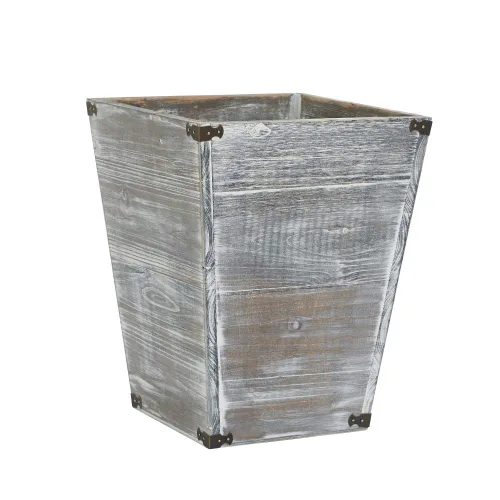 Miniatura 8 de Basurero cuadrado de madera estilo granja con soportes metálicos decorativos para dormitorio, sala de estar, baño y oficina, papelera (gris rocho)