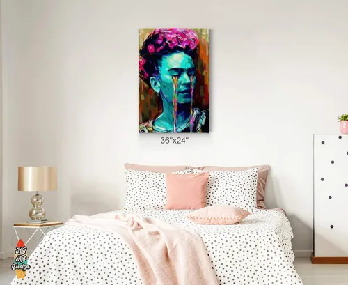 Miniatura 4 de HB Art Design Frida Kahlo - Lienzo decorativo para pared, diseño de mujer con lágrimas, retrato colorido, pintura al óleo, oficina, sala de estar