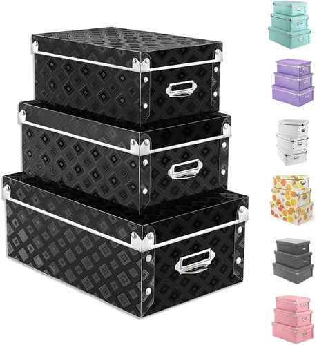 Miniatura 10 de XUCHUN Cajas de almacenamiento plegables de plástico con tapas, organizador decorativo para ropa, zapatos, oficina y recuerdos, diseño de anidación