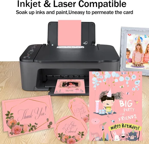 Miniatura 4 de 100 hojas de cartulina rosa de 8.5 x 11 pulgadas, papel de impresora de tarjetas rosa Goefun para artes y manualidades, presentaciones, impresión
