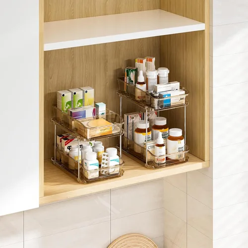 Miniatura 8 de Delamu Organizadores y almacenamiento de 2 niveles para debajo del fregadero, organizadores de gabinete de baño apilables multiusos, organización
