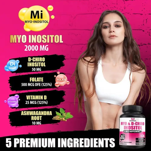 Miniatura 5 de BMVINVOL Cápsulas de 2,050 mg de mio-inositol y D-Chiro inositol con folato, vitamina D, equilibrio hormonal y apoyo ovárico para mujeres