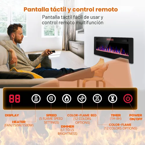 Miniatura 3 de Electactic Chimenea eléctrica de 42 pulgadas, chimenea eléctrica empotrada y montada en la pared con control remoto, calentador de chimenea