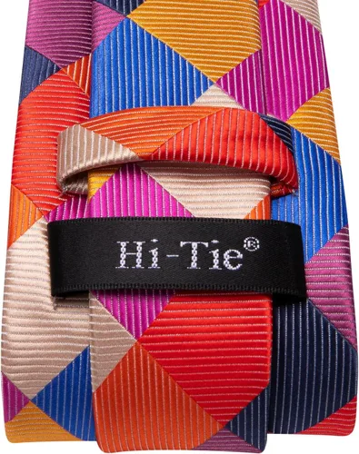 Miniatura 80 de Hi-Tie Corbata clásica de cachemira para hombre con pañuelo y gemelos a cuadros