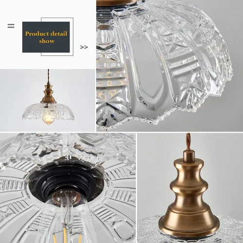 Miniatura 5 de Lámpara Colgante de 1 Luz con Pantalla de Vidrio de Metal Bronce Frotado con Aceite y Cable Ajustable, Lámpara Colgante de Techo Industrial