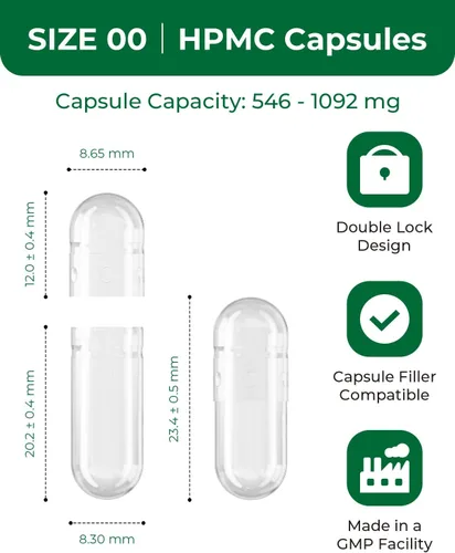 Miniatura 2 de HPMC Empty Capsules Size 00-1000 Clear Count Pill Capsules Empty - Plant-Based Cellulose Vegetarian, Halal, Non-GMO for DIY Supplement & Herbal