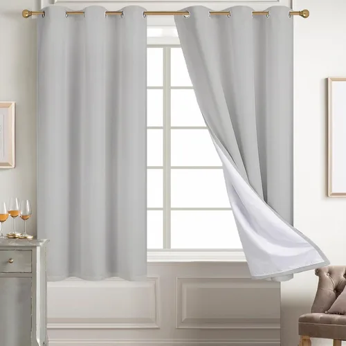 Miniatura 58 de Diraysid Cortinas 100% opacas de lino beige para dormitorio, con ojales, aislamiento térmico, cortinas de oscurecimiento de habitación
