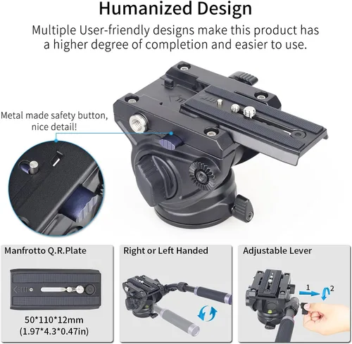 Miniatura 5 de Trípode de alta resistencia Cabeza fluida Head-INNOREL F80 Drag Pan Cámaras Cabeza de fluido de video con tornillos de 1/4 y 3/8 pulgadas Placa
