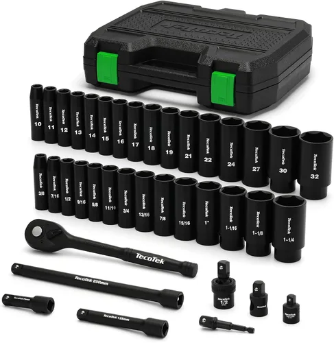 Miniatura 10 de TecoTek 30 piezas de juego de dados de impacto superficial métrico de 1/2 pulgada, Cr-Mo, de 10 mm a 36 mm, sin tamaños omitidos, de 6 puntas