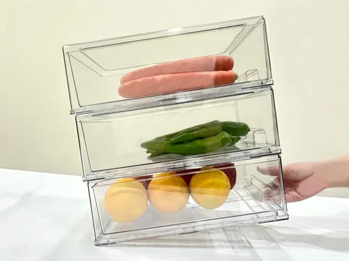 Miniatura 4 de Cajones de almacenamiento apilables, organizador extraíble transparente con asas y almohadillas antideslizantes para cocina, refrigerador