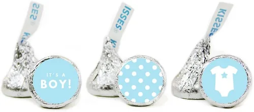 Andaz Press Trío de etiquetas de gotas de chocolate, se adapta a besos, baby shower, azul bebé, paquete de 216