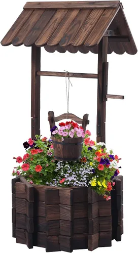 Miniatura 8 de Notume Maceta de Flores Rústica de Madera para Jardín, Jardineras Carreta para Decoración Interior Exterior Patio Trasero Balcón, para Decoración