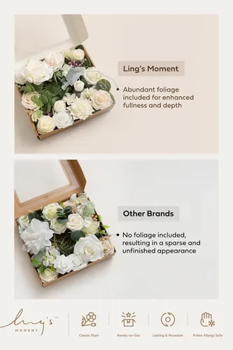 Miniatura 8 de Ling's moment Caja de Flores Falsas, Tallos de Vegetación Artificial Falsa, Rosas de Espuma, Gardenias, Hortensias de Seda, Ranúnculos, Flor de Tela