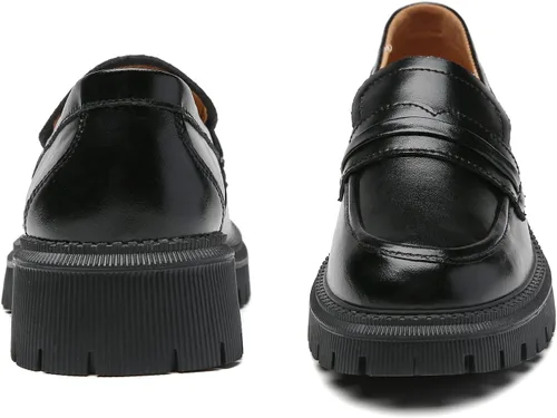 Miniatura 5 de Mocasines de cuero para mujer, zapatos de penny de plataforma gruesa, clásicos, punta redonda, cómodos, zapatos de trabajo de negocios