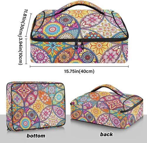 Miniatura 3 de Porta platos de cazuela de mandala, portátil, a prueba de fugas, aislado, para alimentos calientes o fríos, viajes, fiestas, picnic