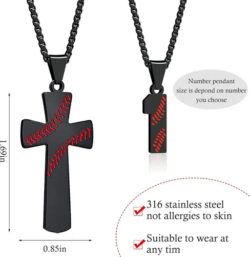Miniatura 4 de Inspiration - Collares de béisbol, collar con número de camiseta de béisbol y colgante de cruz de acero inoxidable, regalo de béisbol personalizado