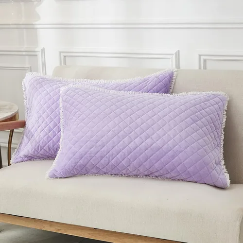 Miniatura 7 de JAUXIO Juego de 2 fundas de almohada de terciopelo acolchadas con diamantes y borlas decorativas con flecos, decorativas, acogedoras y cálidas, Rosa