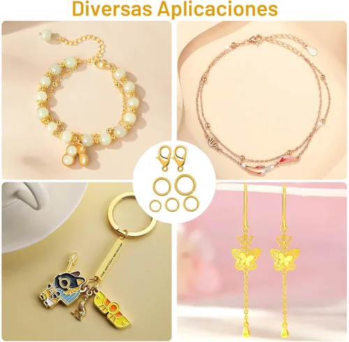 Miniatura 2 de Anezus Juego de 1200 anillos de salto para hacer joyas, oro, suministros de fabricación de joyas y reparación de collares, estilo moderno