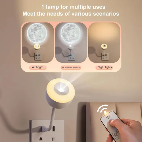 Miniatura 2 de Proyector de luz nocturna de luna, lámpara de proyector USB con 3 modos LED ambientales, control remoto, luz nocturna, dormitorio, sala de estar