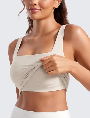 Miniatura 23 de CRZ YOGA Butterluxe Brasier deportivo de cuello cuadrado para mujer, estilo camiseta corta sin mangas, acolchado con soporte integrado para yoga