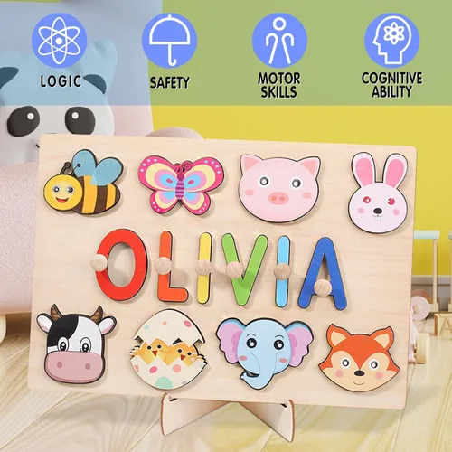Miniatura 7 de Rompecabezas de nombre personalizado para niños, juguetes educativos Montessori, rompecabezas de madera personalizados para niños de 1 a 3 años