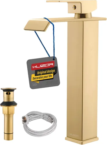 Miniatura 8 de Grifo de baño de cascada negro mate – Grifo de fregadero de acero inoxidable 304 de un solo orificio con drenaje desplegable de metal, diseño