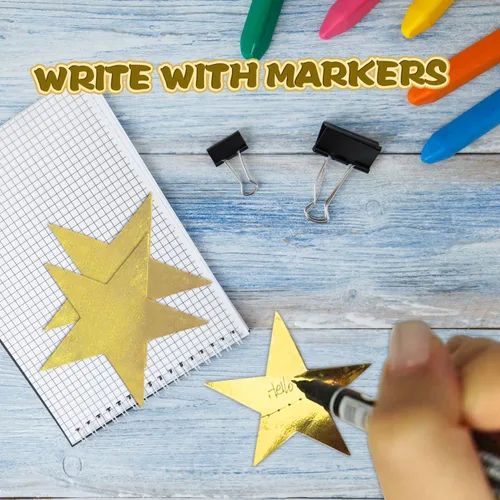Miniatura 5 de Guirnalda de estrellas doradas con purpurina de 158 pies, 12 unidades, decoración reflectante de papel de estrella pequeña, decoración colgante