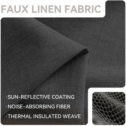 Miniatura 4 de Cortinas de lino libres de PFAS en negro de 63 pulgadas de largo, juego de 2 paneles, 100% cortinas opacas largas para dormitorio, sala de estar