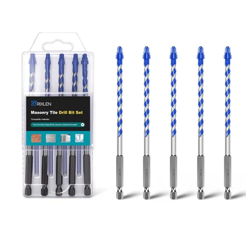 Miniatura 19 de Paquete de 5 brocas para azulejos de 1/2 pulgada, brocas de mampostería con vástago hexagonal para azulejos, hormigón, ladrillo, vidrio, porcelana
