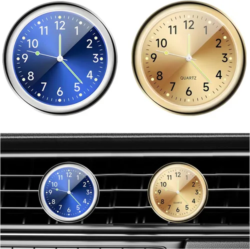 Miniatura 12 de Dickno 2 piezas de reloj de tablero adhesivo para automóvil, mini relojes de ventilación analógicos de cuarzo luminosos, relojes de ventilación