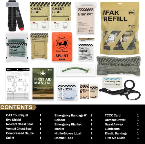 Miniatura 2 de RHINO RESCUE IFAK Kit de repuesto de 17 piezas con torniquete CAT Gen-7, kit táctico de primeros auxilios de emergencia, suministros médicos, kit