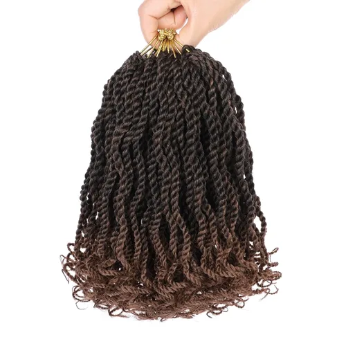 Miniatura 20 de Leeven Cabello de Ganchillo Rizado Senegalés de 12 Pulgadas, 8 Paquetes Trenzas de Ganchillo Cortas Ombre Marrón, Trenzas Havana Pequeñas #T30